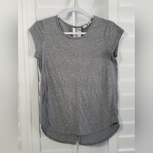 Gray Womens Small Artisan NY Linen Scoop Neck T-Shirt W/ Slit In The Back